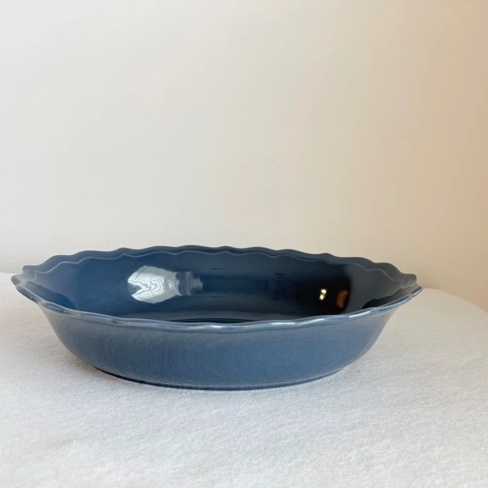 Matceramica Portugal‎ Navy Blue Scalloped Oval Serving Bowl Stoneware 13.5 Inch